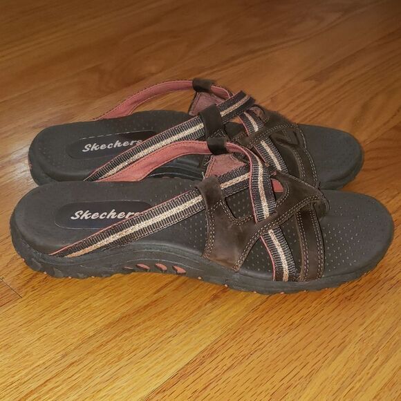 Skechers Brown Leather Slip-On Sandals - Picture 1 of 5